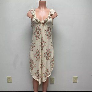Free People Womens Tan Floral Scoop Neck Ruffle Backless Side Slit Tank Dress S